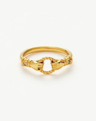 Harris Reed In Good Hands Stacking Ring | 18ct Gold Plated/Cubic Zirconia & Black Onyx